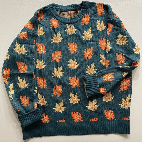 Green Leaf Sweater - Fall Pullover Big Cozy Fall Leaf Sweater - XXL - Picture 2 of 6